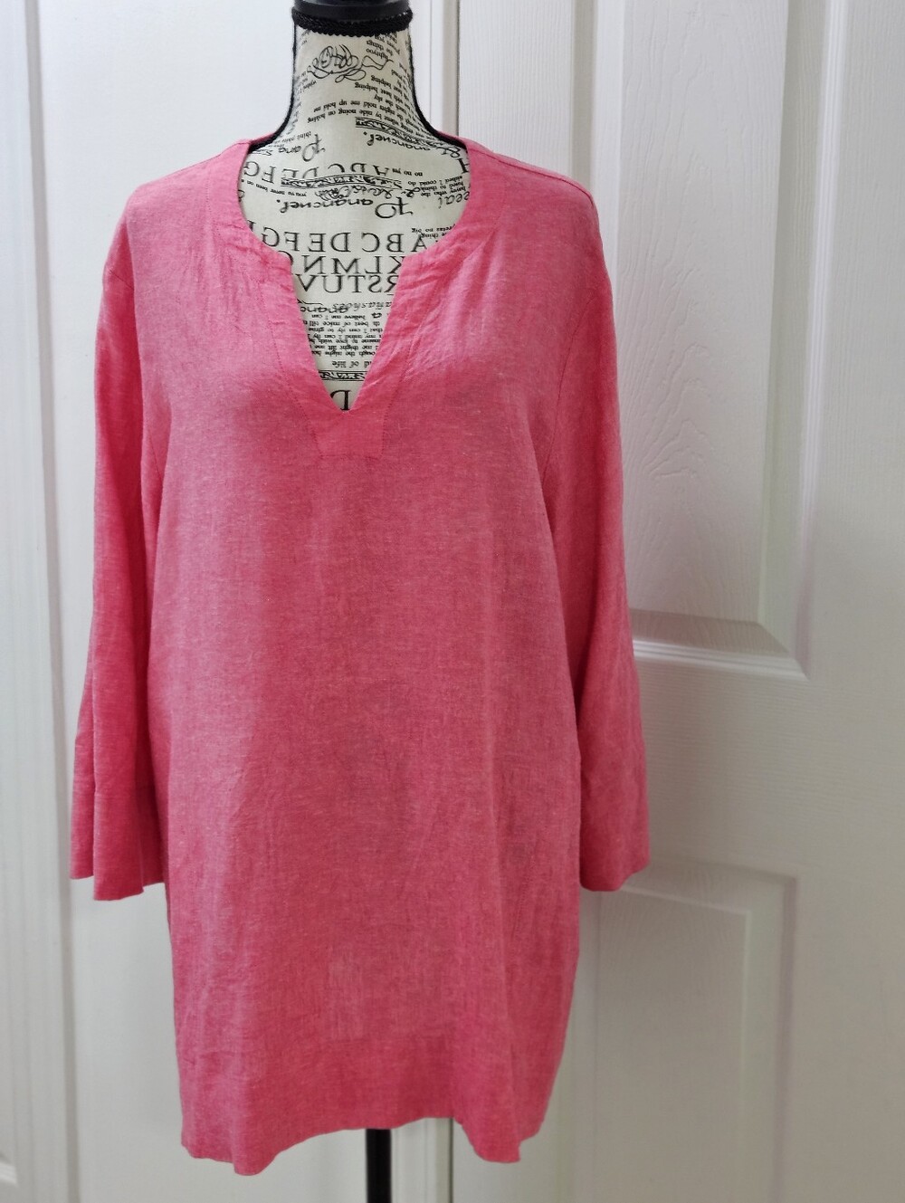 Lands' End  Pink Split-Neck Linen-Blend Tunic. XL